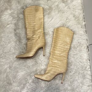 Schutz Maryana Ivory Croc Heeled Boots